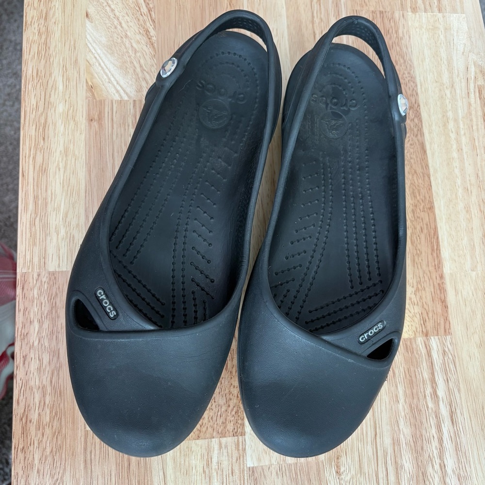 Black, ladies, crocs, ballet slip ons style, ladies 10 Comfy, school, teacher.
